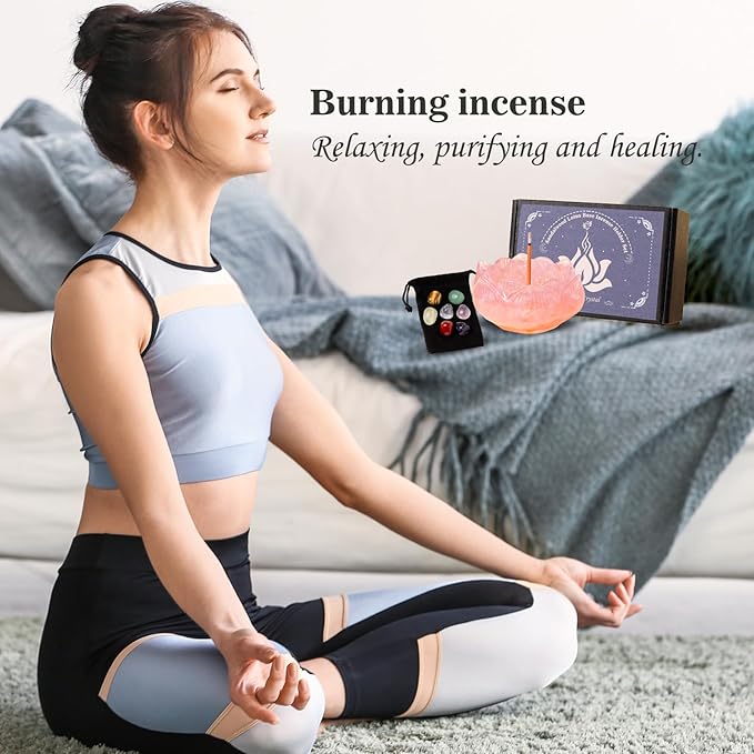 15PCS Incense Holders 40 Incense Sticks Rose Quartz Resin and Crystal Lotus Burner Soothe The Nerves Removable Ash Collector for Meditation, Yoga & Spiritual Home Decor