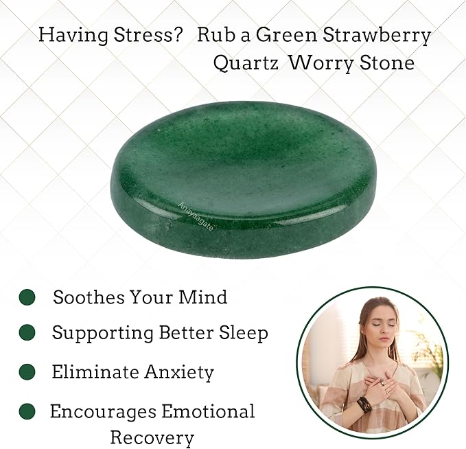 Green Strawberry Worry Stones – Crystal Thumb Worry Stone for Anxiety, Stress – Relaxing and Soothing Balance Stones for Meditation, Stress Relief – Healing Stones and Crystals for Men and Women