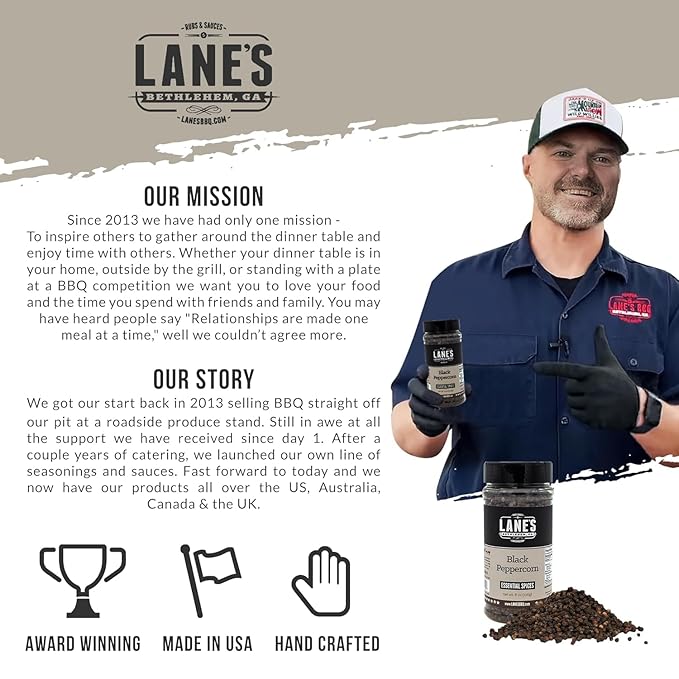 Lane's Whole Black Peppercorns, 8 Oz, All-Natural Whole Peppercorns for Grinder Refill, Black Pepper Corns Spice Seasoning, Made in USA