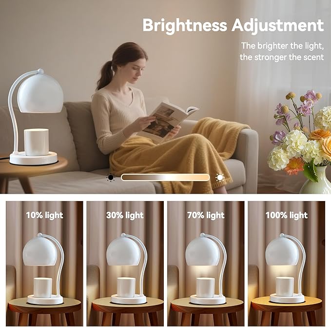 Ceramic Dimmable Candle Warmer Lamp with Timer Fit for Medium Size Candle Jars, Aesthetic Design with 2 Bulbs, House Warming Gifts, New Home Decor, Mother's Day, Birthday Gifts (White)