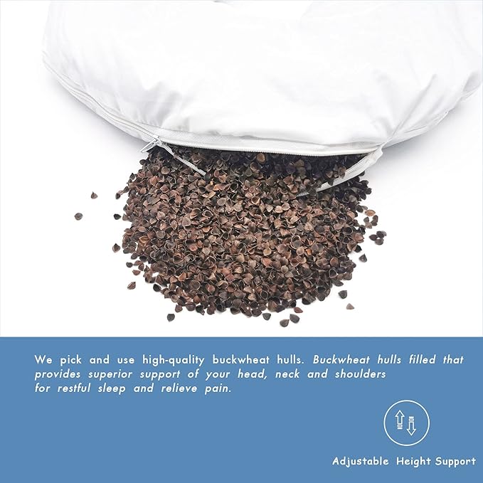 Buckwheat Pillow for Side Sleepers Cervical Neck Cooling Pillows U Shaped Pillow Ergonomic Travel Head Pillow for Sleeping Buckwheat Hulls Filling Removable Cotton Cover (12x12 inch, Blue)
