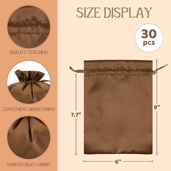 Gold Satin Cloth Gift Bags, 30Pcs 6x9 with Drawstring, For Wedding, Birthday, Halloween Party, or Toga Party Favors, Greek Gold Wreath Crown, Hangover Kits or Jewelry