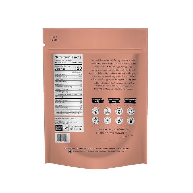 TwelVita Natural Baked Fuji Apple Crisps, Vegan Snacks, Clean Label, Non-GMO, Gluten-Free, 1.76 oz ea, Pack of 4