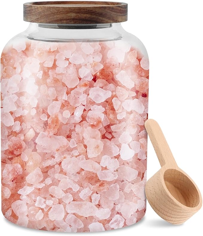 74 oz Glass Bath Salt Jar, Bath Salt Container with Wooden Lid& Scoop, Bathroom Organizers, Airtight Storage Bathtub Accessories for Women