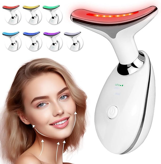 Face Neck Massager with 7-Color Light Modes for Face Sculpting Skin Care,Tightening,Smoothness - Red LED Light Therapy Device Tool for Women at Home