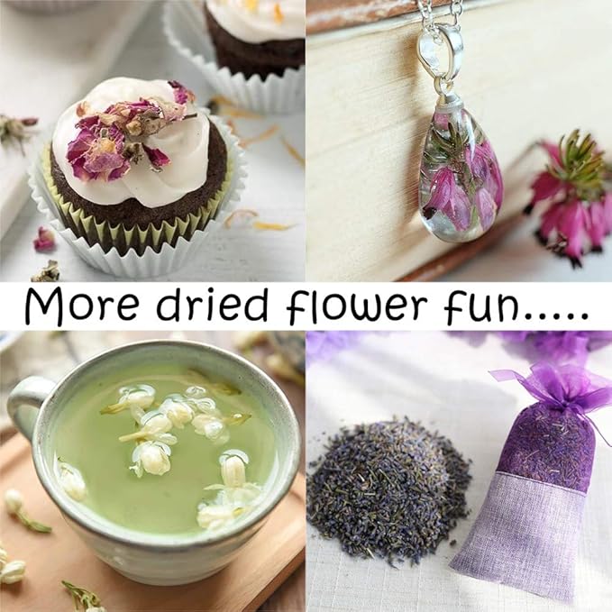 Dried Flowers, 21 Bags 100% Natural Dry Flower Herbs Kit for Soap, DIY Candle, Bath, Resin Jewelry Making Include Lavender, Don't Forget Me, Lily, Rose Petals, Jasmine and More
