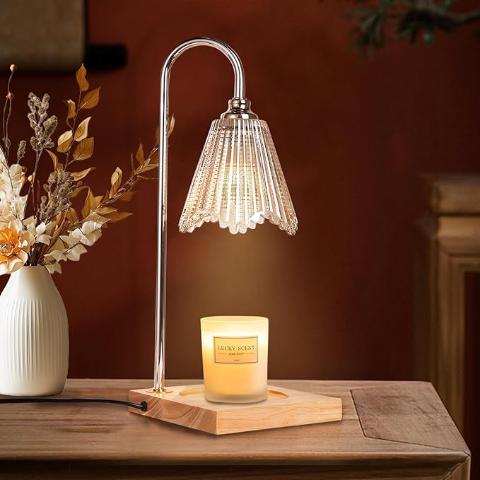 Candle Warmer Lamp with Timer Wax Warmer Heating Lamp Dimmable Continuously Candle Lamp House Warming Gifts Home Decor for Scented Jar Candles with 2 Bulbs - Champagne