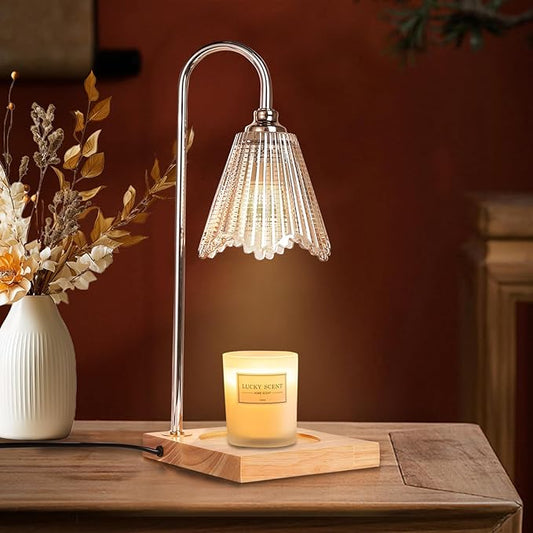Candle Warmer Lamp with Timer Wax Warmer Heating Lamp Dimmable Continuously Candle Lamp House Warming Gifts Home Decor for Scented Jar Candles with 2 Bulbs - Champagne