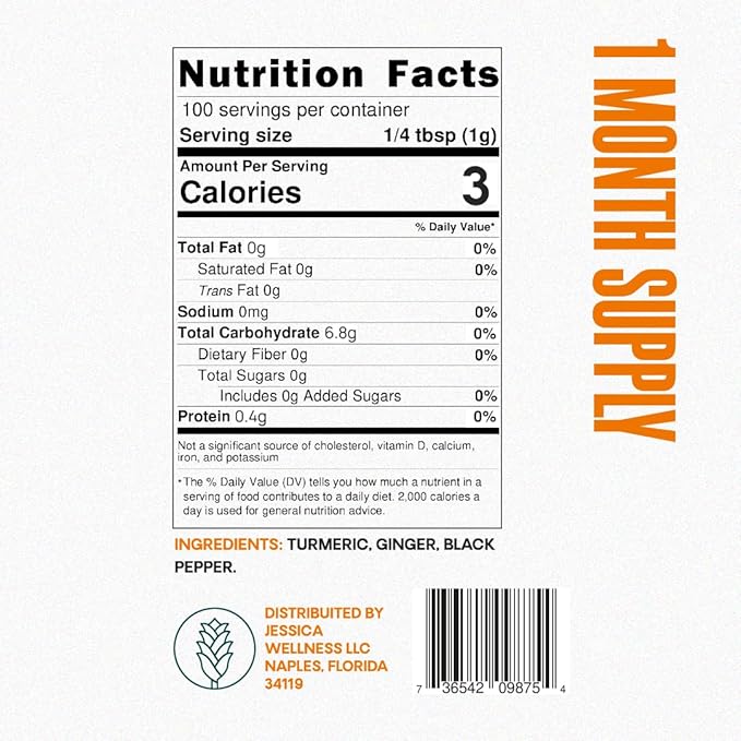 JESSICA WELLNESS Magical Turmeric Tea with Ginger, Black Pepper and Stevia | Turmeric Powder Organic Blend | 3.5 oz (Unsweetened)