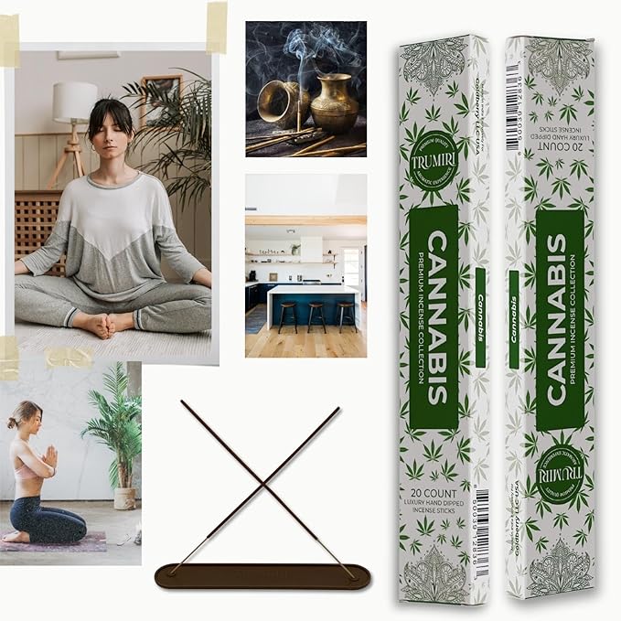 Cannabis Scented Incense Sticks - Total 40 Insence-Sticks - Dual Pack of 20 Insense - Inciensos - Inscents - Natural Non Toxic Ingredients - Incents - Incence - Inscense - Insents