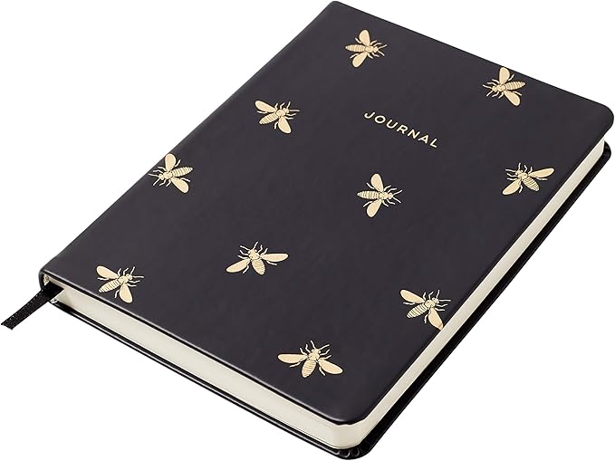 WORLD TRAVELER Eccolo Gold Bees Writing Journal, 256 Lined Page Notebook, Faux Leather Soft Cover, 5x7