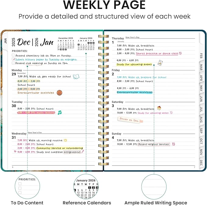 2026 Planner, Monthly and Weekly Calendar Planner for Women, January 2026 - December 2026, Hardcover Pretty 2026 Agenda Planner Book with Tabs, Spiral Bound, Perfect for School Office Home Supplies, 8.5" x 11" - Emerald Shores