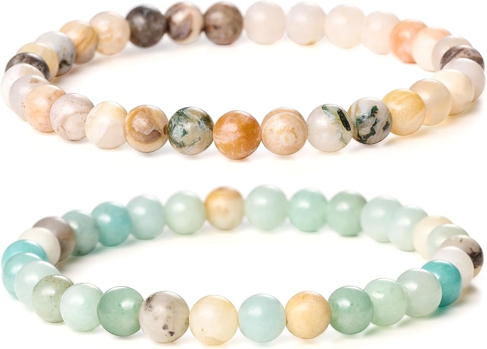 Bivei Natural Gemstone Semi Precious Healing Crystals Handmade Stretchy Round Beads Bracelet, Enhance Positive Energy
