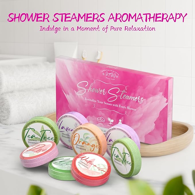 Shower Steamers Aromatherapy 8 Pack - Gifts for Women, Shower Bombs with Essential Oils, Self Care and Stress Relief Stocking Stuffers, Relaxation Birthday Gifts for Women and Men. Pastel Flow Style
