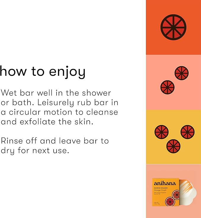 ANIHANA Shower Steamers 4 Pack with Orange & Grapefruit Essential Oils, Paraben Free, Cruelty Free, Refreshing Orange Crush Scent, 1.76 oz Each