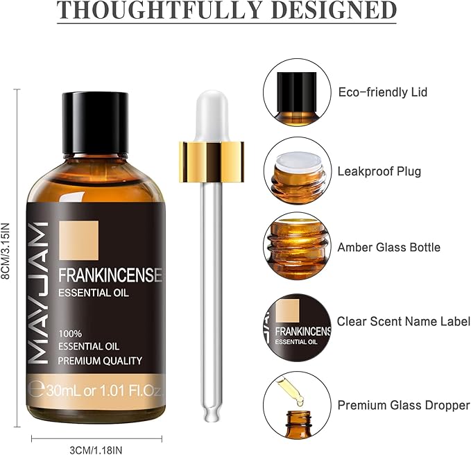 Frankincense Essential Oil 30ML/ 1.01FL.OZ, MAYJAM Pure Aromatherapy Frankincense Oil for Massage, Diffuser, Soap Making, Long Lasting Scents