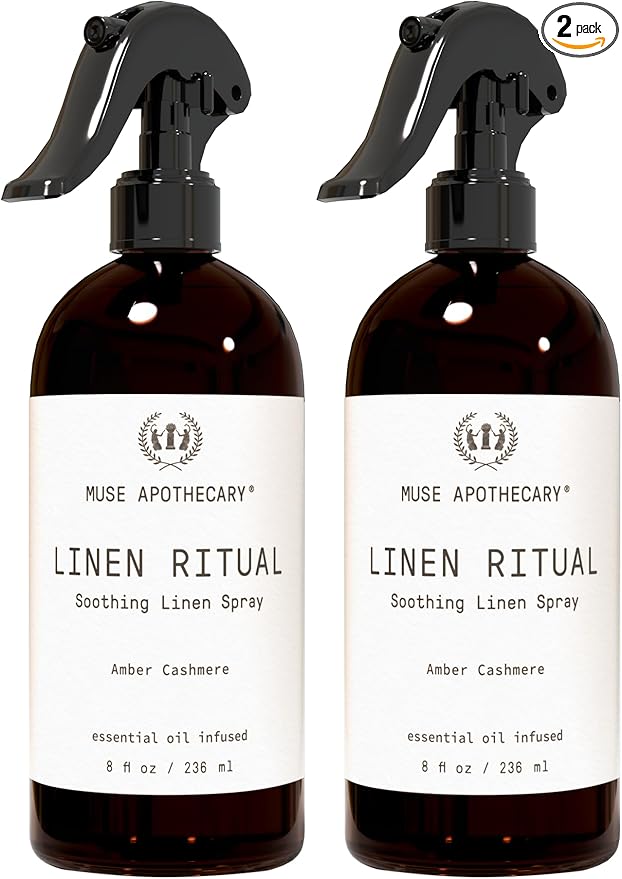 Muse Apothecary Linen Ritual - Aromatic, Soothing, and Relaxing Linen Mist, Laundry and Fabric Spray - Infused with Aromatherapy Essential Oils - 8 oz, Amber Cashmere, 2 Pack