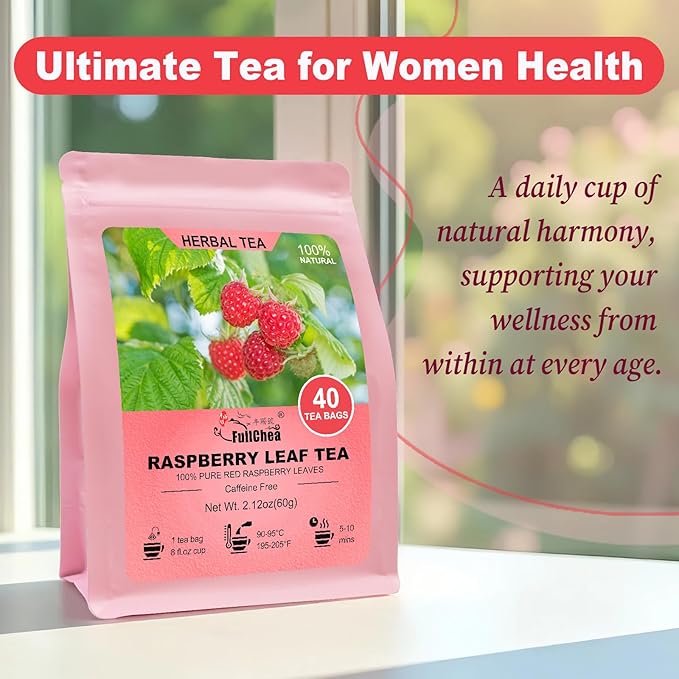 FullChea - Raspberry Leaf Tea Bag, 40 Teabags - Natural Pregnancy Tea - Pure Red Raspberry Leaf Herbal Tea - Non-GMO - Caffeine-free - Help Childbirth & Support Menstrual