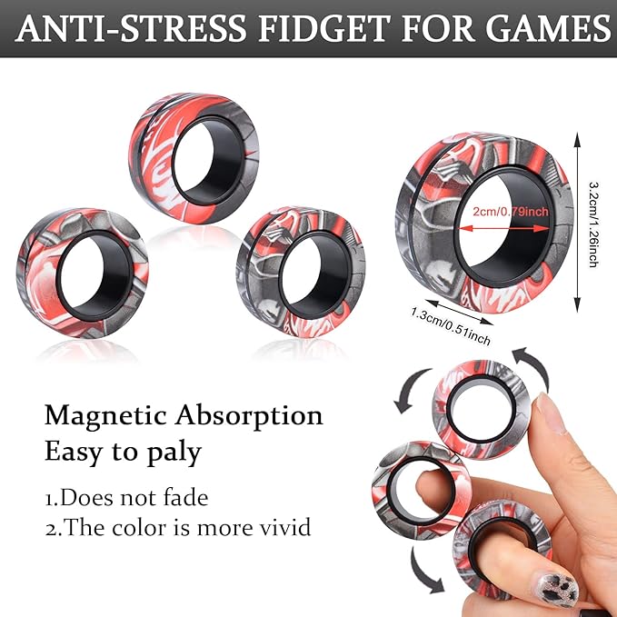 3Pcs Magnetic Rings Fidget Toy Set, Idea ADHD Anxiety Magnetic Fidget Toys Adults Fidget Spinner Rings for Relief, Christmas Stocking Stuffers Gifts for 8 9 10 11 12 13+ Year Old Teen Boy Girl B