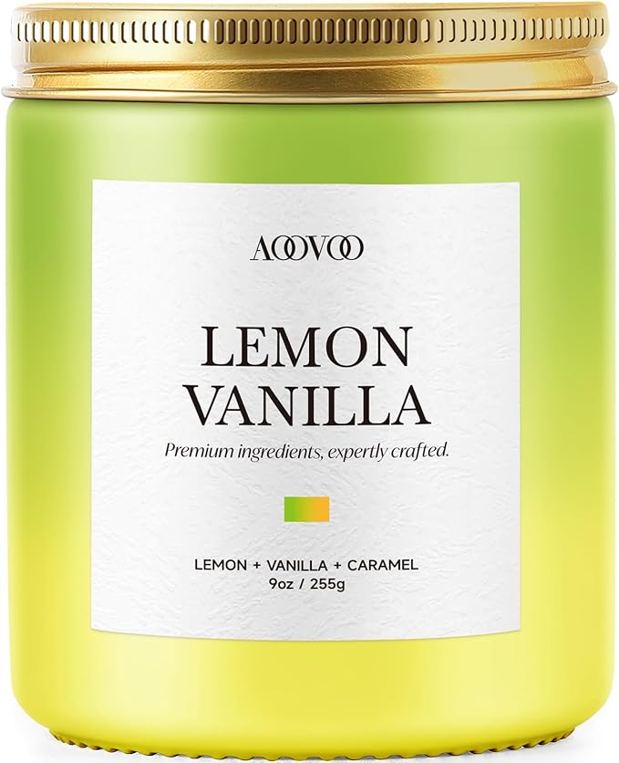 AOOVOO Lemon Vanilla Candles - Scented Candle Gift for Women, 9oz Soy Candle, 50 Hours Burn, Jar Candle for Home Scented, Relaxing, Stress Relief Candles