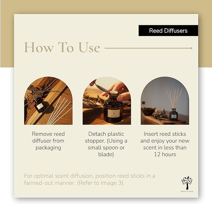 PRISTINE Balsam Pine & Fir Wood Fragrance Reed Diffuser, Oil & Room Diffusers with Reeds Stick Set | Refreshing Home Fragrance Scent Diffuser