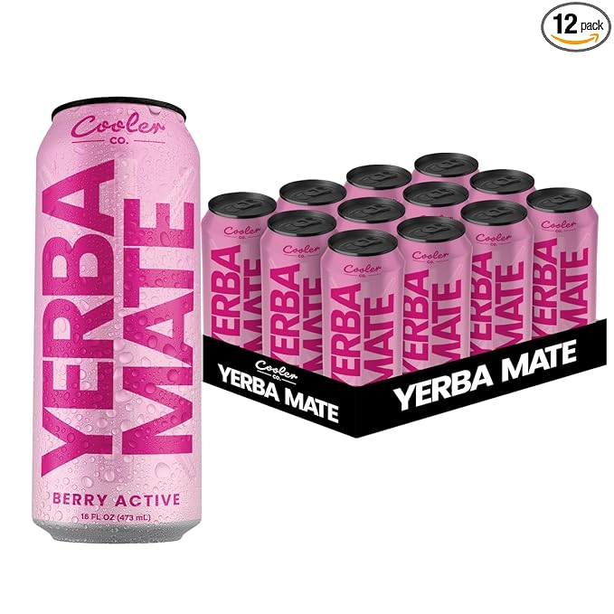 COOLER CO. | YERBA MATE | 12 Pack | 100% Organic Yerba Mate Caffeine | 150 mg Caffeine | 3 Organic Ingredients | Natural Ingredients | No Artificial Colors or Stimulants | Berry Active Flavor