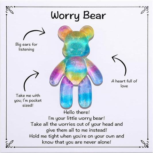 Pocket Bear Hug, Anxiety Relief Gifts, Mental Health Positivity Gift for Men Women, Autism Fidget Gifts, Surgery Worry Gift, Thoughtful Present for School Anxiet, Rainbow Blue