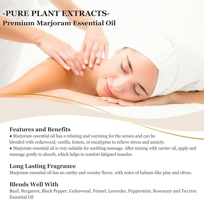 EUQEE Marjoram Essential Oil 118 ml Large Bottle Premium Marjoram Oil with Glass Dropper Great for Diffusers, Soap Candle Making - 4 oz