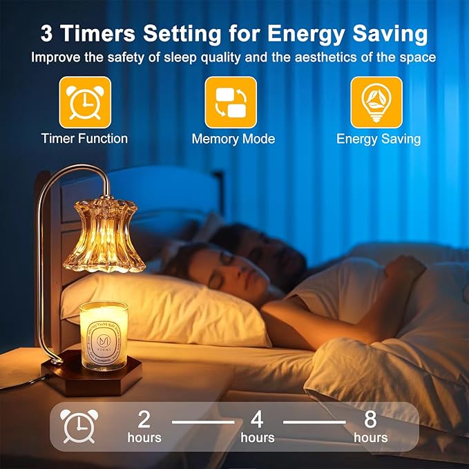 Candle Warmer Lamp with Timer Adjustable - Height Candle Warmer, Dimmer, Wax Melting Lamps for Home Decor, for Candles in Jars with 2 Bulbs, Glod