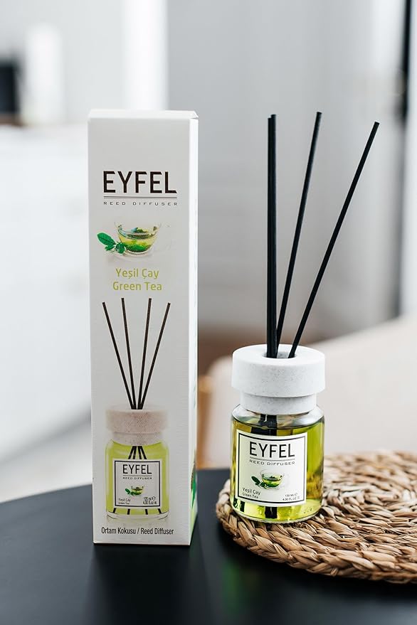 EYFEL Reed Diffusers for Home – Green Tea Reed Diffuser Set 4.05 fl oz Oil Diffuser Sticks, Bathroom Diffuser, Home Fragrances, Scented Sticks, Home Décor