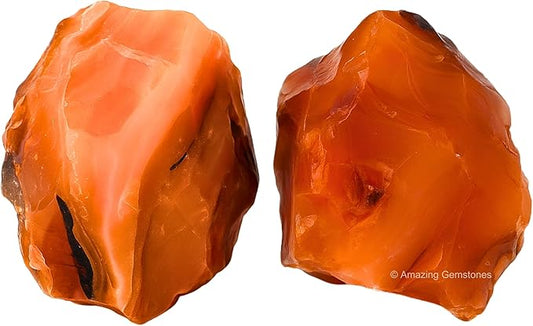Amazing Gemstone Carnelian Raw Crystals and Healing Stones, Natural Rocks for Tumbling - DIY Raw Stones and Crystals, 2 Pieces