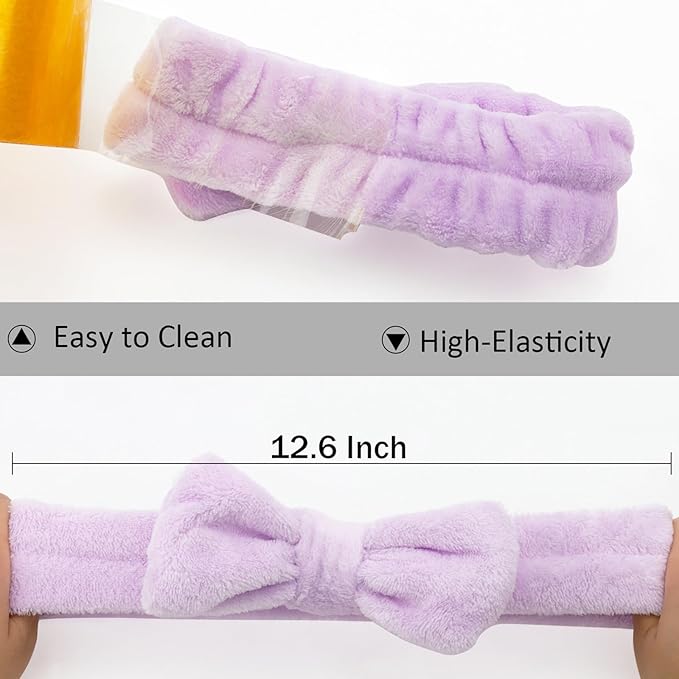 Ondder Spa Headband for Washing Face 8 Pack Purple Skincare Headbands for Women Girls Terry Cloth Cute Bow Head Bands