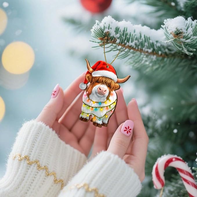 Farmhouse 2 Side Printed Wooden Ornament, Farm Animal Tree Decoration, Cute Cow Ornament, Holiday Hanging Keepsake Gift for Christmas