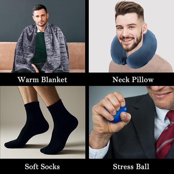 Get Well Gifts For Men,Care Package For Men With Cozy Blanket|Memory Foam Pillow|Stress Ball|Socks|Eye Mask|Thinking Of You Greeting Card|Little Plant,Get Well Soon Gift Basket for Dad|Husband|Brother