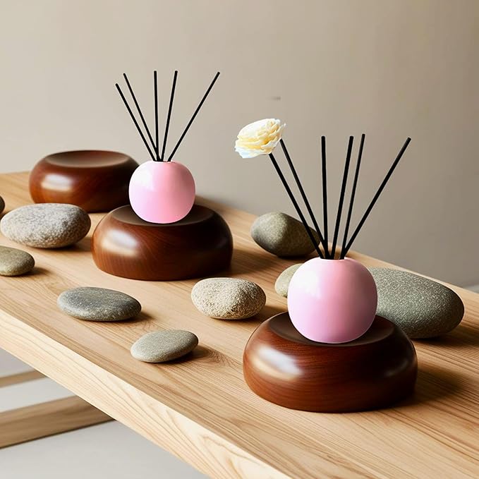 Ceramic Reed Diffuser for Home, Ampure Rose Fragrance (2X Stronger, 4 to 6 Months of Usage) in a Scent Bowl - 5 Natural Fiber Reed Sticks & Decorative Flower Set, Office Decor, Eco-Friendly