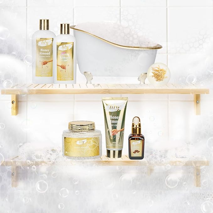 Christmas Gifts for Women - 7-Piece Honey Almond Spa Gift Set, Bath & Body Gift Set, Bath Collection with Bath Bomb | Mothers Day Gifts for Mom, Fathers Day, Birthday Gifts, Holiday Present for Women