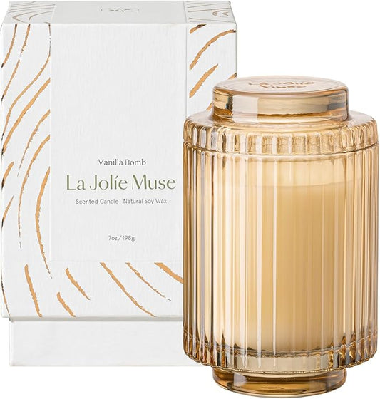 LA JOLIE MUSE Vanilla Bomb Candle, Candle Gifts for Women&Men, Natural Soy Candles for Home Scented, Luxury Jar Candle, 40 Hours Burning Time, 7oz