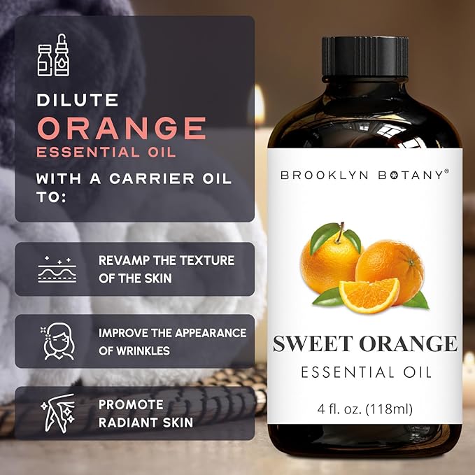 Brooklyn Botany Sweet Orange Essential Oil - Huge 4 Fl Oz - 100% Pure and Natural - Premium Grade with Dropper - for Aromatherapy and Diffuser