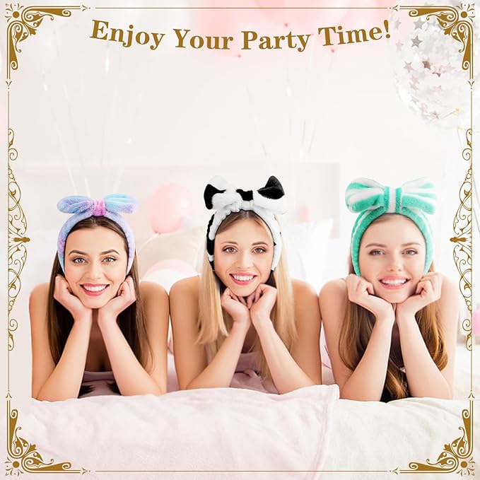 24 Pcs Spa Headband Bulk for Christmas Stocking Stuffers, Women Girls Bow Makeup Hairband Gifts Soft Flannel Headband for Washing Face Skincare Slumber Bachelorette Party Supplies Teen Party Favors