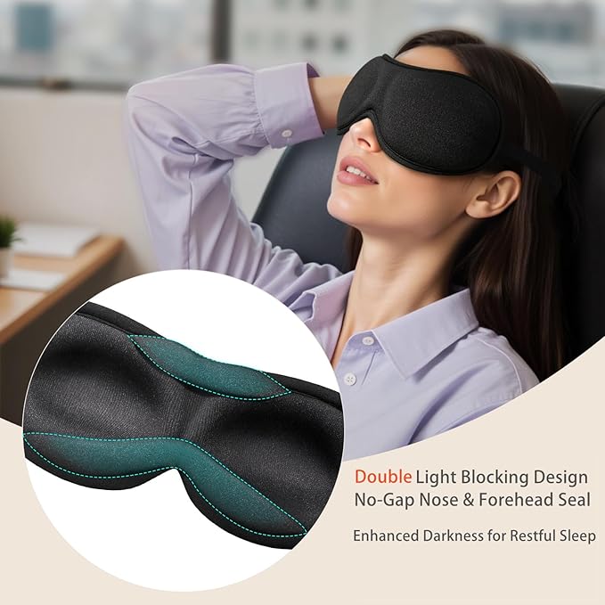 3D Sleep Mask Blackout – Ultra-Slim & Lightweight, Eye Masks Covers for Sleeping, Side Sleeper,Bulk, for Men Women,lash Extensions,Travel Nap Airplane,Night Time,Soft&Breathable (Black)
