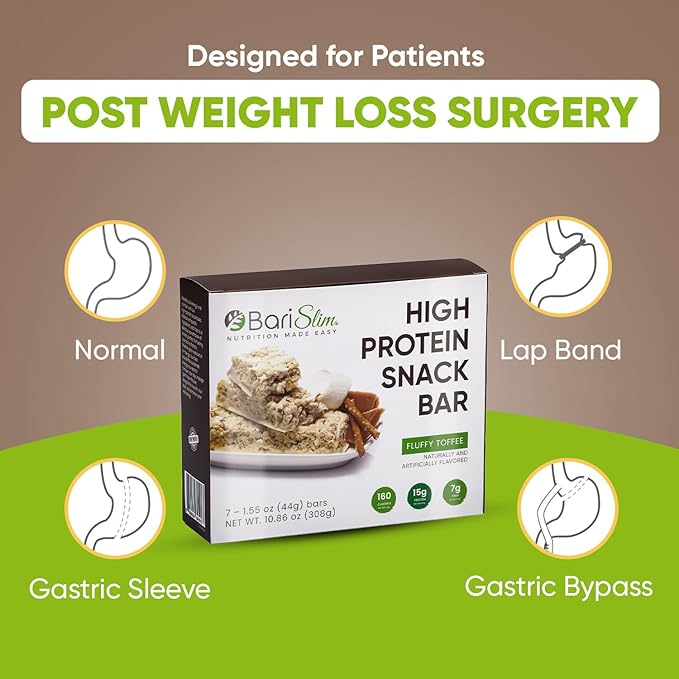 BariSlim High Protein Snack Bar for Bariatric Patients - Nutrient Rich Snack for Post-Surgery Wellness - Ideal for Weight Loss Maintenance & Daily Nutrition | Salted Toffee Pretzel Bar (13 oz)