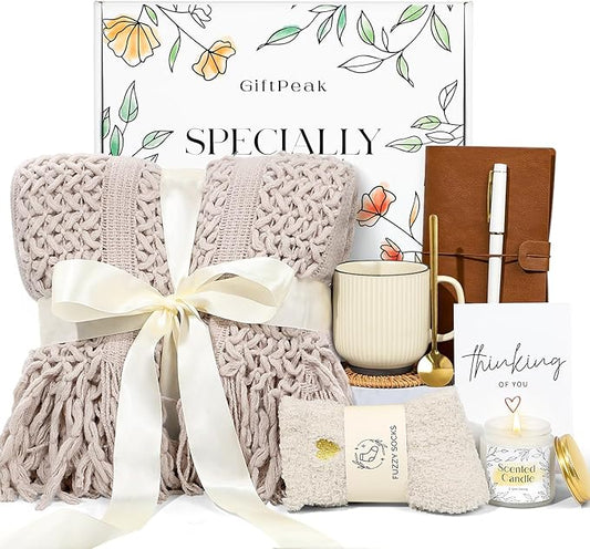 Gifts for Women, Get Well Soon Gifts for Women, Sympathy Care Baskets, Thinking of You Care Package, Self Care Gifts, After Surgery Feel Better Gifts Blanket (Khaki)