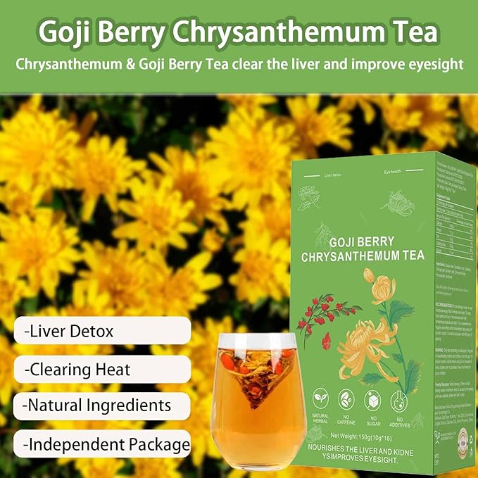 Goji Berry Chrysanthemum Tea, Dandelion Wolfberry Tea for Liver Health, Liver Detox Clear the Liver and Improve Eyesight 150g(1box,15 Bags) (3)