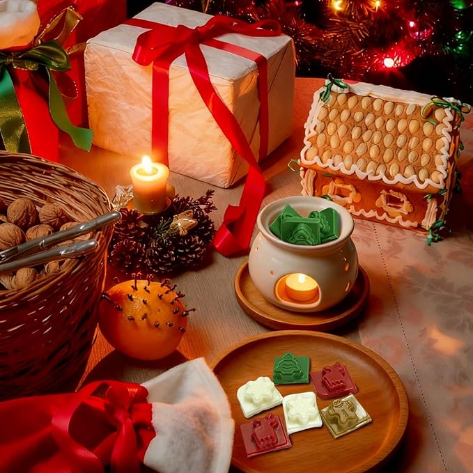 Christmas Scented Wax Melts, Winter Holiday Soy Wax Cubes for Wax Warmer, Snowflake Pines Elk Gingerbread Cubes Set, Spiced Cider, Gingerbread Cupcake, Peppermint, Forest Pine