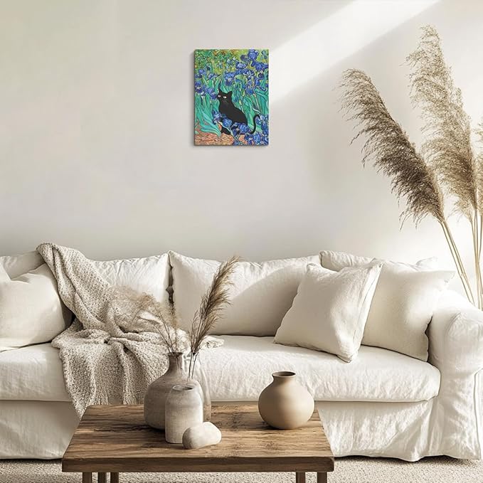 HZMLYDJ Garden Flowers Cat Aesthetic Design Posters Vintage Canvas Wall Art Cute Garden Cat Wall Art for Room Bedroom Living Room Bathroom Decor, Trendy Paintings Aesthetic Cats Lovers Decoration