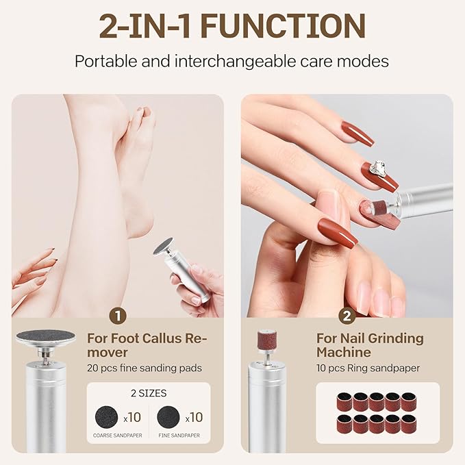 Electric Foot Callus Remover, 2 in 1 Electric Nail File Kit, Multispeed Adjustable Foot Scrubber with Sandpaper Disk, Foot File Pedicure Tools for Feet Dead Skin