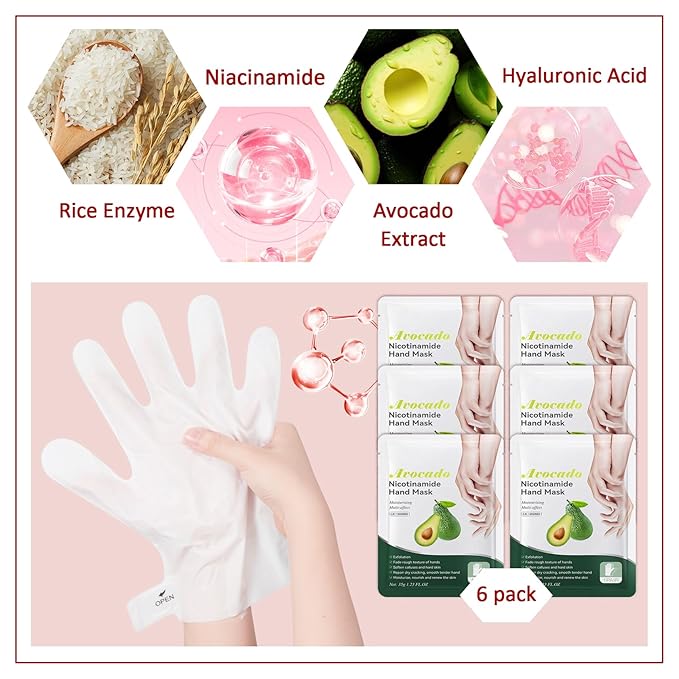 Hand Masks Moisturizing Gloves,6 Pairs Hydrating Hand Peel Masks Gift Set for Dry Cracked Hands Care,Long-lasting and Non-greasy Hand Moisturizer Gloves for Women J