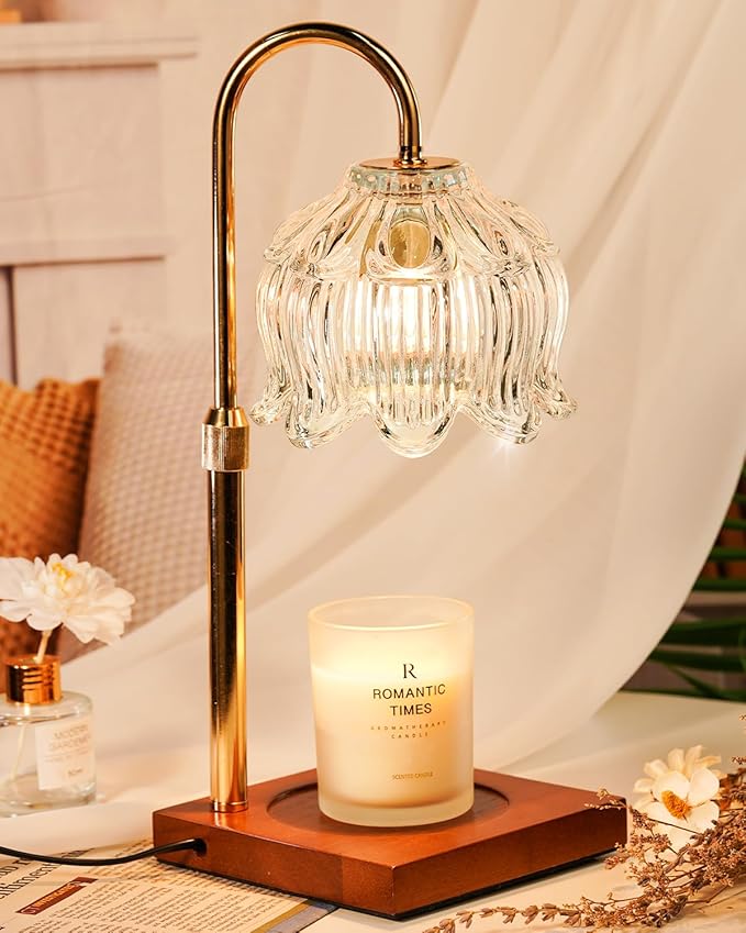 Candle Warmer Lamp with Timer Dimmable, Height Adjustable Birthday Gifts for Women Mom House Warming, Home Decor, Lotus Flower Candle Lamp Warmer 2 Bulbs Inc (Crystals)