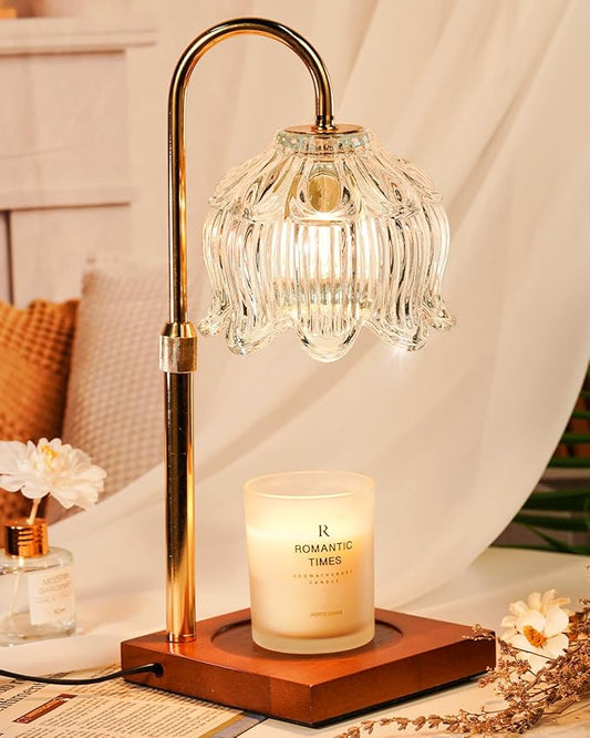 Candle Warmer Lamp with Timer Dimmable, Height Adjustable Birthday Gifts for Women Mom House Warming, Home Decor, Lotus Flower Candle Lamp Warmer 2 Bulbs Inc (Crystals)