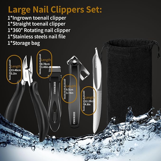 Heavy Duty Toenail Clippers for Thick Toenails or Ingrown Nails, Wide Jaw Opening Straight Nail Clipper and Large Curved Side Toe Nail Clippers Cutter, Thick Toenail Clippers for Seniors Men